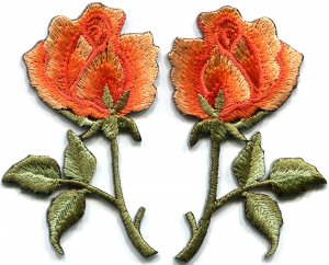Orange roses pair flowers floral retro boho applique iron-on patch S-540 FREE WORLDWIDE DELIVERY!