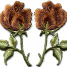 Bronze roses pair flowers floral retro boho applique iron-on patch S-541 FREE SHIPPING WORLDWIDE!