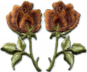 Bronze roses pair flowers floral retro boho applique iron-on patch S-541 FREE SHIPPING WORLDWIDE!