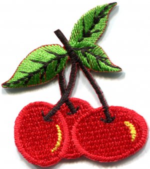 Cherry cherries fruit retro fun biker tattoo applique iron-on patch S-512