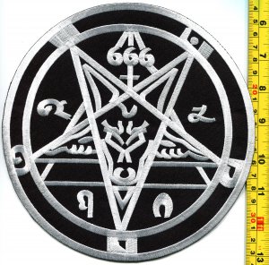 Satanic goats head pentagram baphomet occult XL HUGE 8 in. across applique iron-on patch G-1