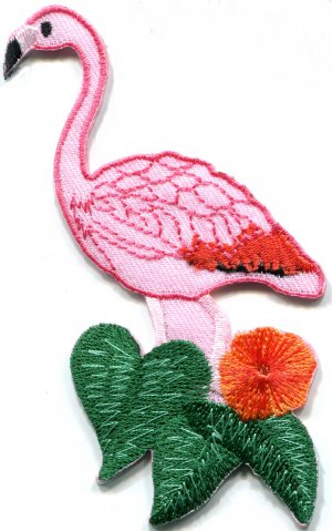 Pink flamingo wading bird animal wildlife applique iron-on patch G-35