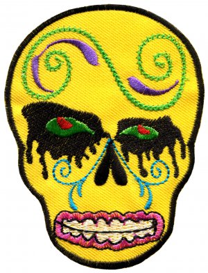 Skull tattoo biker horror goth punk emo rock retro applique iron-on patch G-33