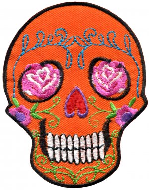 Skull tattoo biker horror goth punk emo rock retro applique iron-on patch G-31