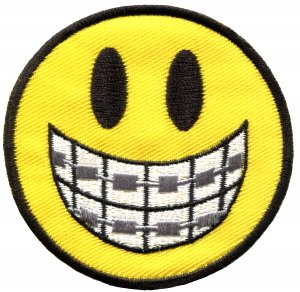 Smiley face smile braces boho 70's retro fun applique iron-on patch G-27