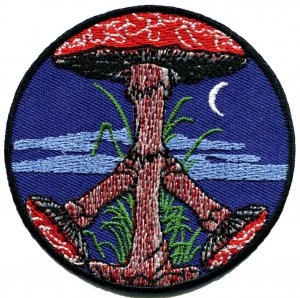 Mushroom peach sign hippie retro boho LSD shrooms applique iron-on patch G-46