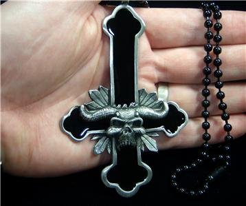 Satanic inverted cross skull occult satan demon witch wicca necklace pendant