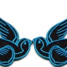 Lot of 2 bird tattoo swallow dove sparrow biker appliques iron-on patches blue