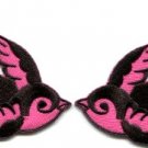Lot of 2 bird tattoo swallow dove sparrow biker appliques iron-on patches pink B