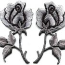 Silver roses pair flowers floral goth boho applique iron-on patch S-1034  FREE WORLDWIDE DELIVERY!