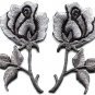 Silver roses pair flowers floral goth boho applique iron-on patch S-1034  FREE WORLDWIDE DELIVERY!