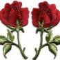 Deep red roses pair flowers floral boho applique iron-on patch S-542 WE SHIP ANYWHERE FOR FREE!
