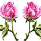 Pink roses pair flowers floral retro boho applique iron-on patch S-498 FREE SHIPPING WORLDWIDE!