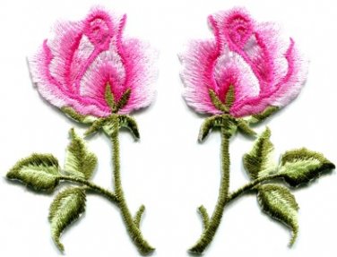 Pink roses pair flowers floral retro boho applique iron-on patch S-498 FREE SHIPPING WORLDWIDE!