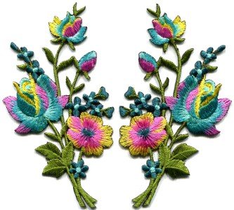 Rainbow roses pair flowers floral bouquet applique iron-on patch S-983 FREE WORLDWIDE DELIVERY!