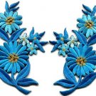 Baby blue daisies pair flowers floral bouquet boho applique iron-on patch S-728