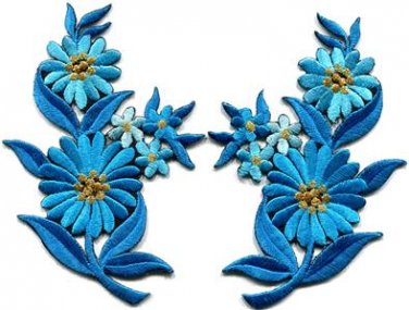 Baby blue daisies pair flowers floral bouquet boho applique iron-on patch S-728