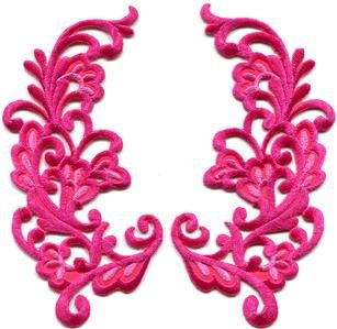 Pink trim fringe retro boho granny chic applique iron-on patches pair new S-746