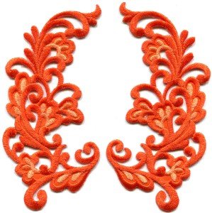 Orange trim fringe retro boho granny chic applique iron-on patches pair S-977
