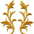 Gold trim fringe leaves glitter retro boho applique iron-on patches pair S-497