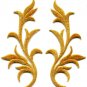 Gold trim fringe leaves glitter retro boho applique iron-on patches pair S-497