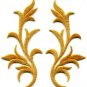 Gold trim fringe leaves glitter retro boho applique iron-on patches pair S-497