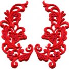 Red trim fringe retro boho granny chic applique iron-on patches pair new S-750