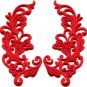 Red trim fringe retro boho granny chic applique iron-on patches pair new S-750