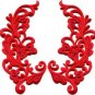 Red trim fringe retro boho granny chic applique iron-on patches pair new S-750