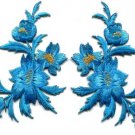Blue flowers pair floral bouquet boho applique iron-on patches new S-1009