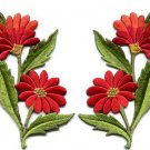 Orange red daisies pair flowers floral bouquet boho applique iron-on patch S-725
