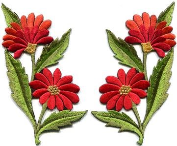 Orange red daisies pair flowers floral bouquet boho applique iron-on patch S-725