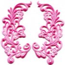 Pink trim fringe retro boho granny chic applique iron-on patches pair S-1031
