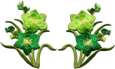 Green lilies pair flowers floral bouquet boho applique iron-on patch new S-732