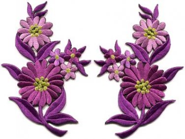 Purple daisies pair flowers floral bouquet boho applique iron-on patch new S-729