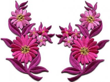 Hot pink daisies pair flowers floral bouquet boho applique iron-on patch S-727