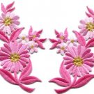 Pink daisies pair flowers floral bouquet boho applique iron-on patch new S-735