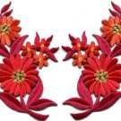 Orange red daisies pair flowers floral bouquet boho applique iron-on patch S-736