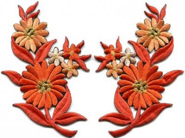 Orange daisies pair flowers floral bouquet boho applique iron-on patch new S-734
