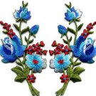 Blue roses pair flowers floral bouquet applique iron-on patch S-801 WE SHIP ANYWHERE FOR FREE!