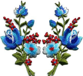 Blue roses pair flowers floral bouquet applique iron-on patch S-801 WE SHIP ANYWHERE FOR FREE!