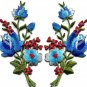 Blue roses pair flowers floral bouquet applique iron-on patch S-801 WE SHIP ANYWHERE FOR FREE!
