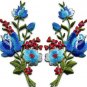 Blue roses pair flowers floral bouquet applique iron-on patch S-801 WE SHIP ANYWHERE FOR FREE!