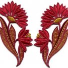 Ruby red flowers floral boho granny chic applique iron-on patches pair new S-757