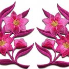 Hot pink lilies pair flowers floral bouquet boho applique iron-on patches S-760