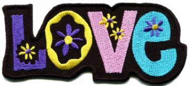 Love peace hippie boho retro flower power hippy embroidered iron-on patch S-36