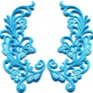 Baby blue trim fringe retro boho granny chic applique iron-on patches pair S-748