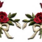 Red roses pair flowers floral bouquet retro boho applique iron-on patch S-544