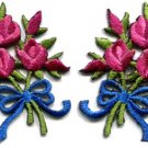 Mauve roses pair flowers floral bouquet retro boho applique iron-on patch S-520