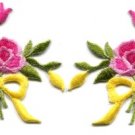 Pink roses pair flowers floral bouquet retro boho applique iron-on patch S-543